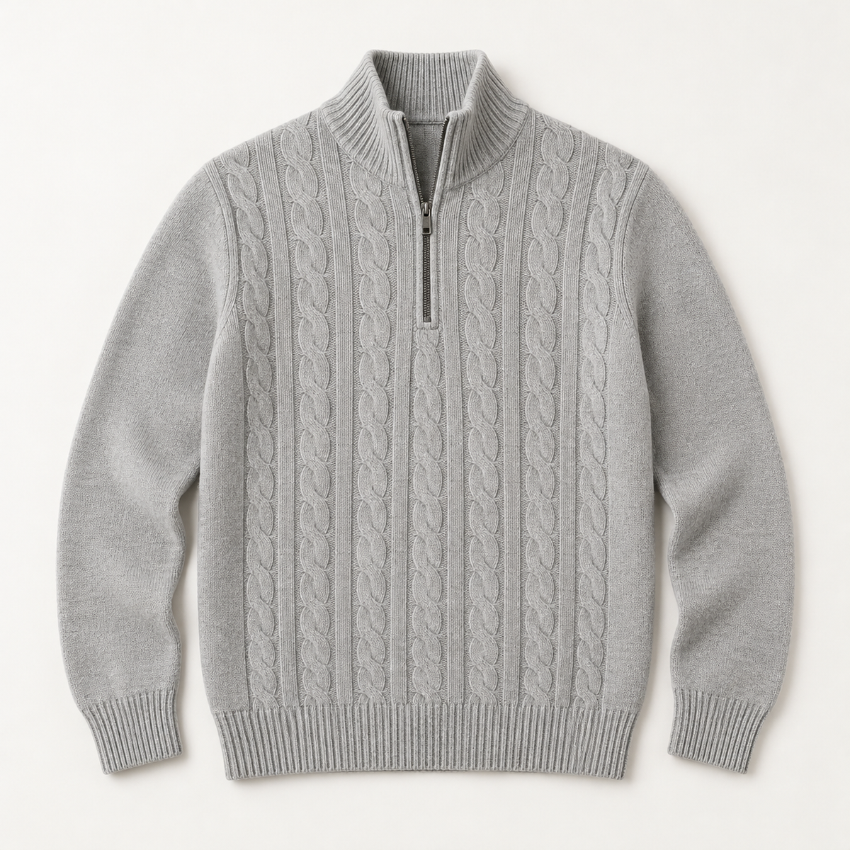 Dalton — Cable Half-Zip — Light Grey