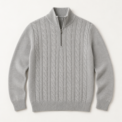 Dalton — Cable Half-Zip — Light Grey