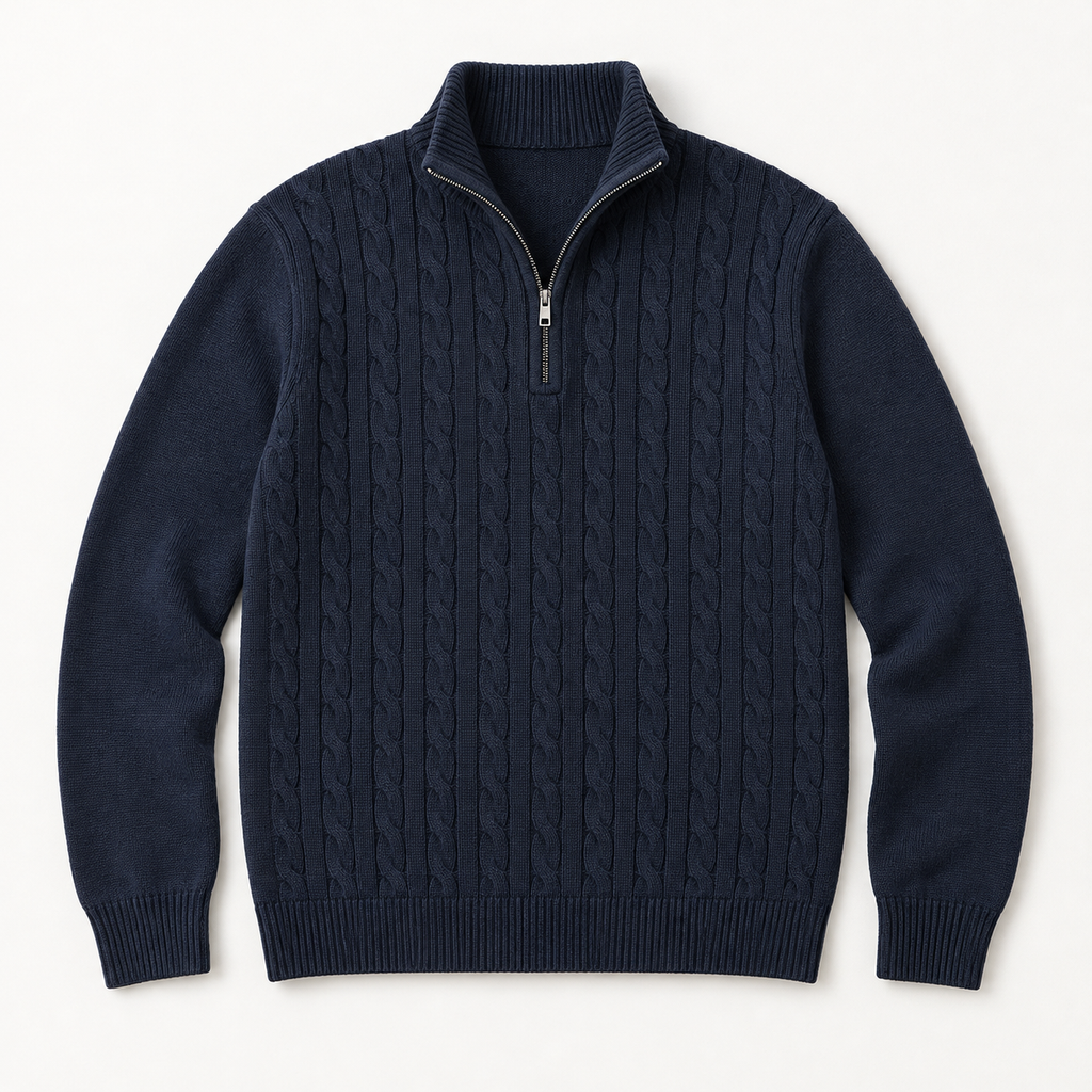 Dalton — Cable Half-Zip — Navy