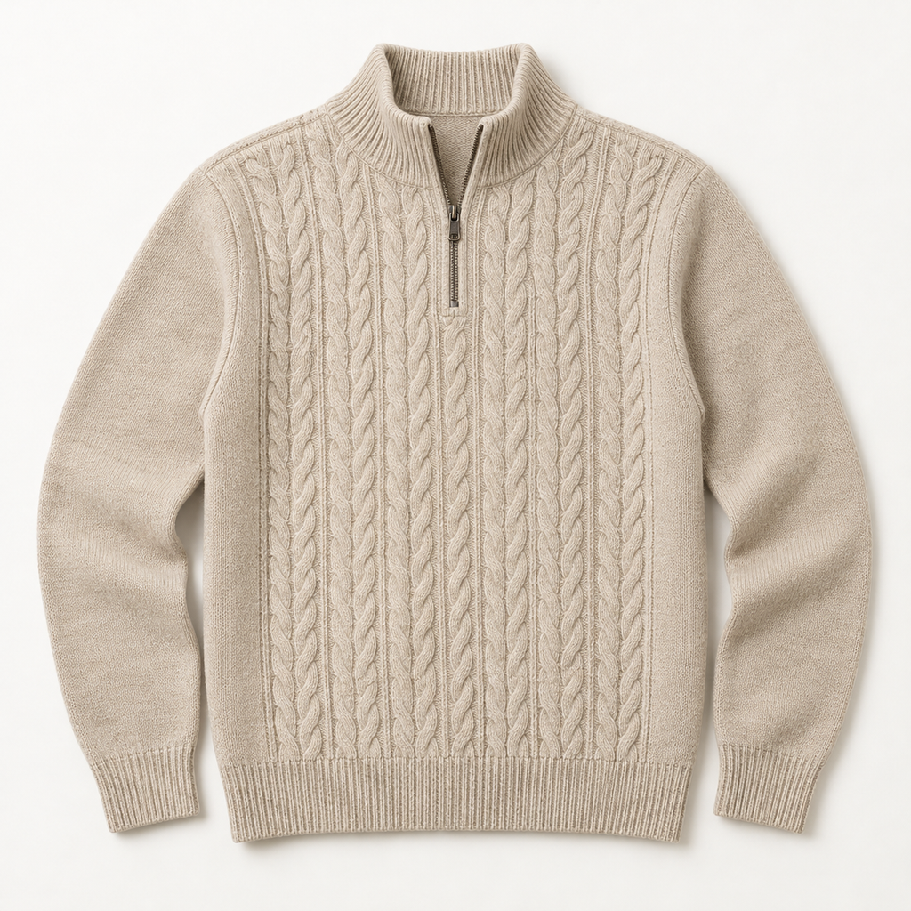 Dalton — Cable Half-Zip — Oat