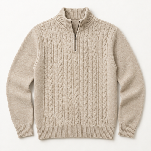 Dalton — Cable Half-Zip — Oat