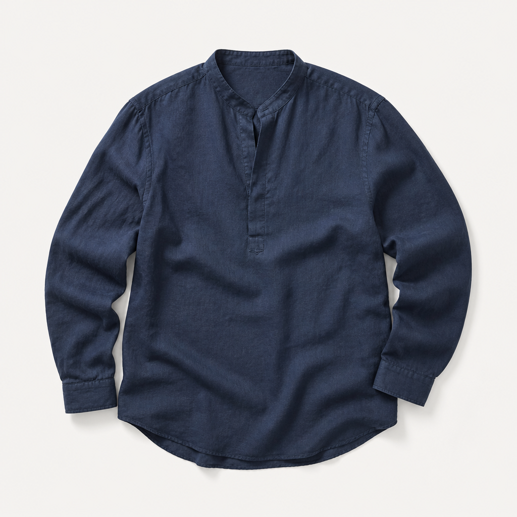 Ellis — Band Collar Shirt — Navy