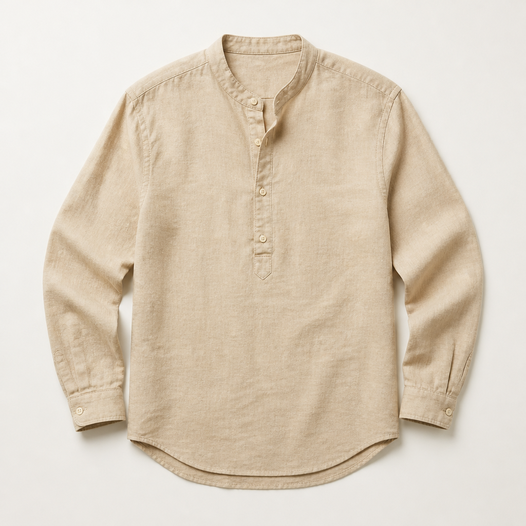 Ellis — Band Collar Shirt — Sand