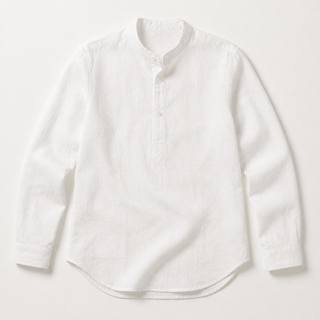 Ellis — Band Collar Shirt — White